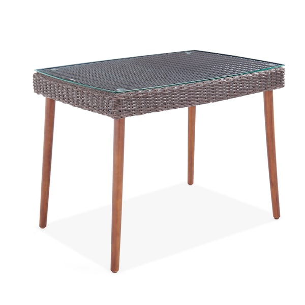Alaterre Furniture Athens All-Weather Wicker Outdoor 26"H Cocktail Table with Glass Top AWWB04BB - main